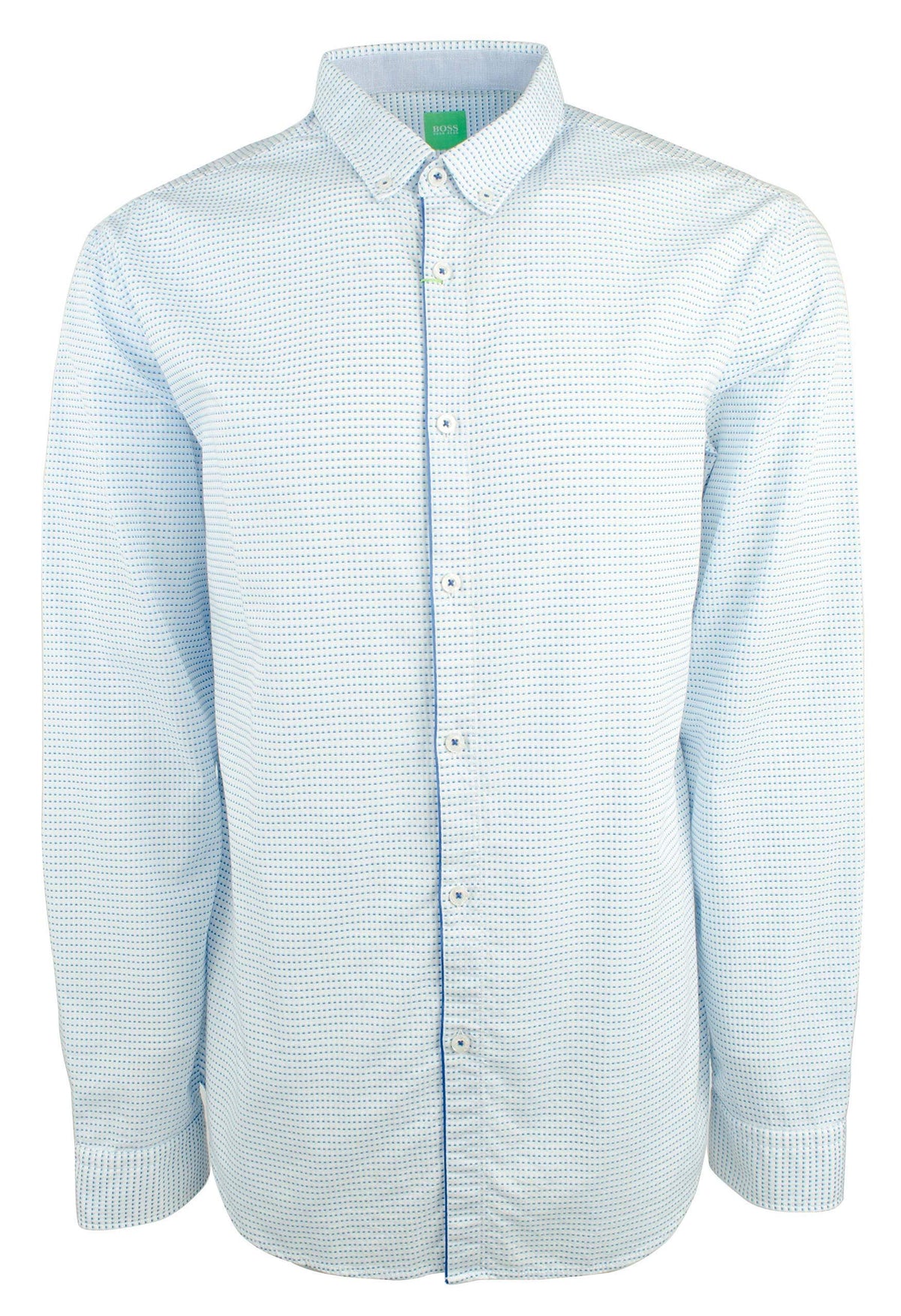 Men's Slim-Fit Cotton Button Down Casual Shirt-B-XXL Blue/White