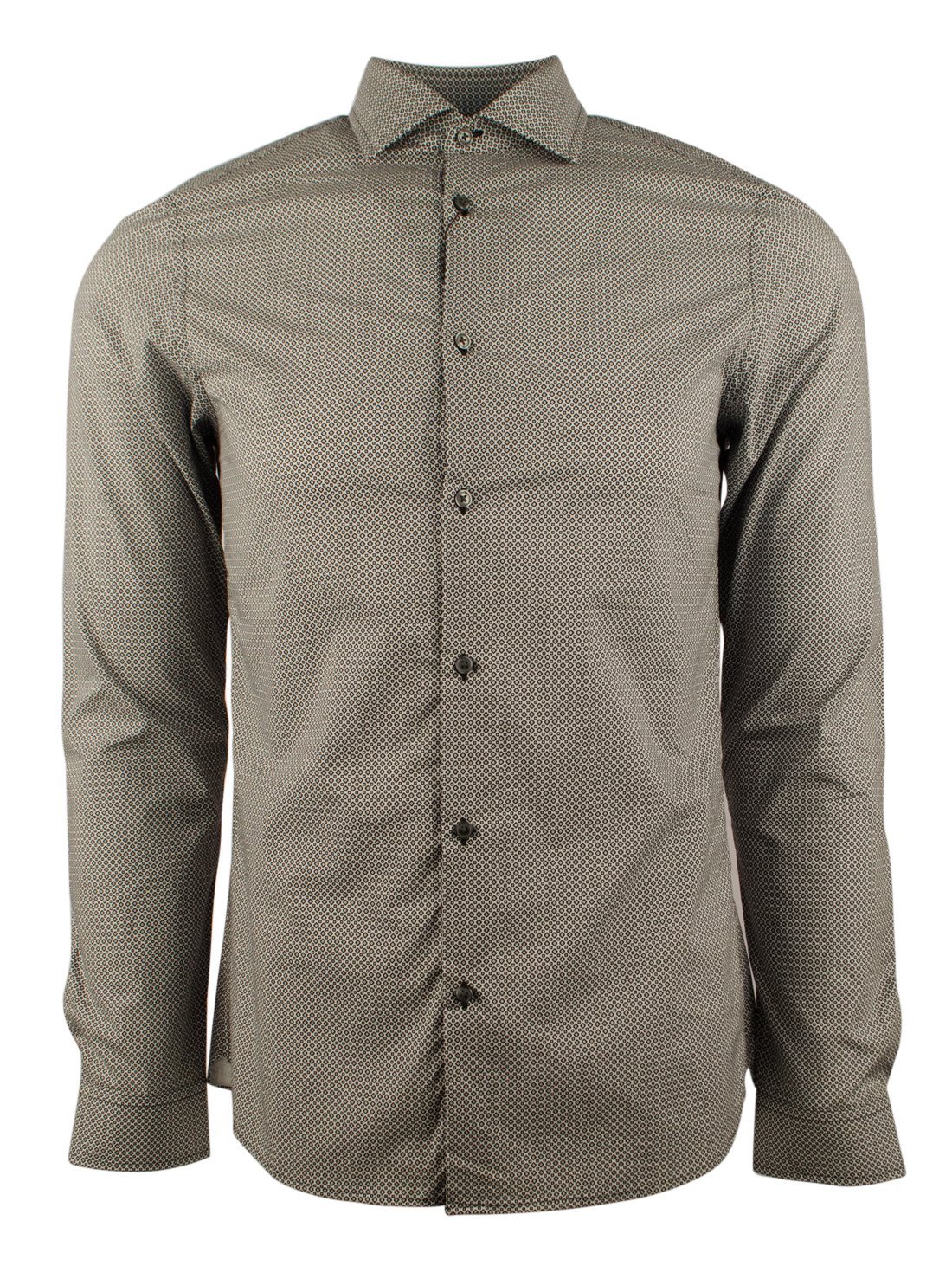 Men's Diamond Print Long Sleeve Slim-Fit Shirt-B-M