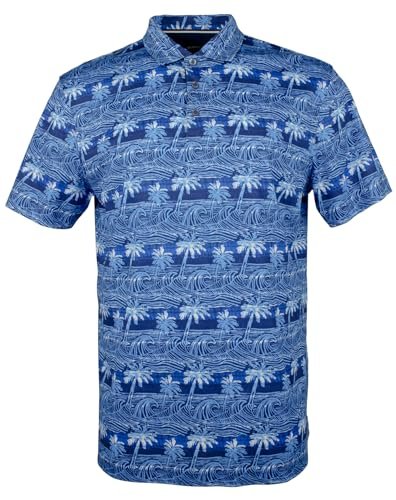 BUGATCHI Men's Hendrix Palms & Waves Print Polo Shirt Blu Small, Classic Blue
