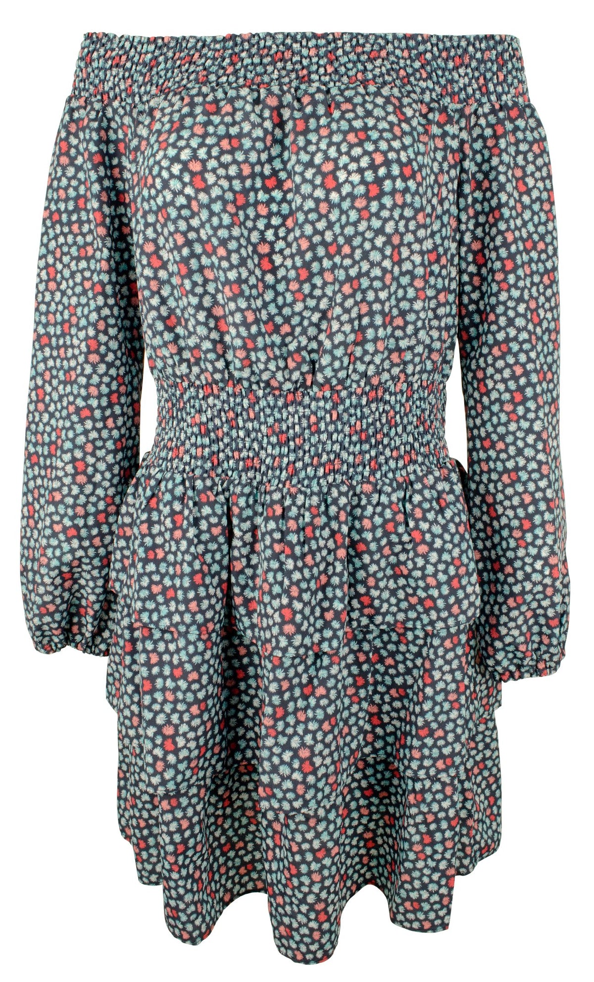 Michael Kors Women's Floral Off Shoulder Smocked Tiered Ruffle Dress MB Large