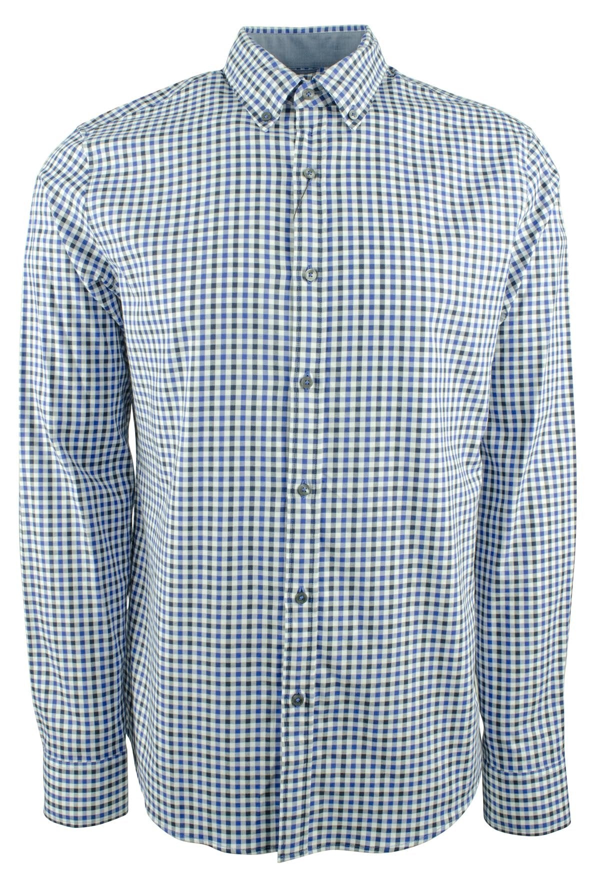 Michael Kors Men's Gingham Slim Fit Long Sleeve Shirt MBL XL Marine Blue