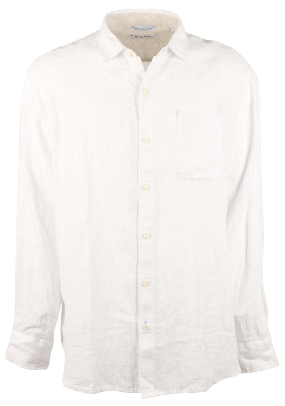 Long Sleeve Ventana Plaid Linen Camp Shirt (Color: White, Size L)