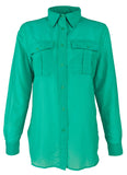 Ralph Lauren Women's Petite Point Collar Long Sleeve Shirt