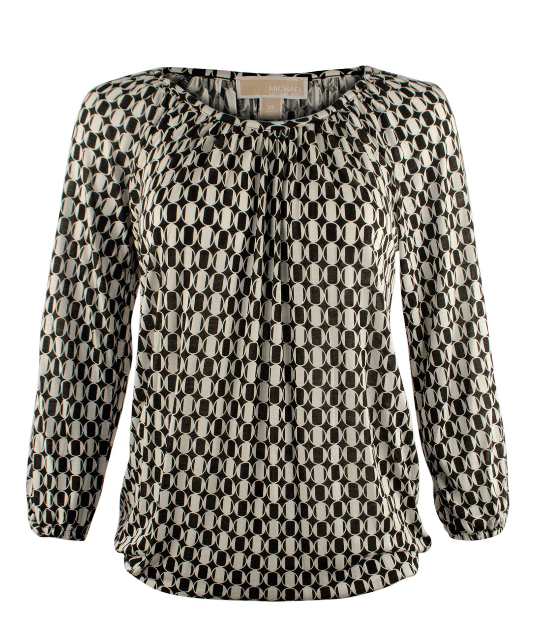 Women's Scoop Neck Printed 3/4 Sleeve Top Blk XS