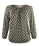 Women's Scoop Neck Printed 3/4 Sleeve Top Blk XS