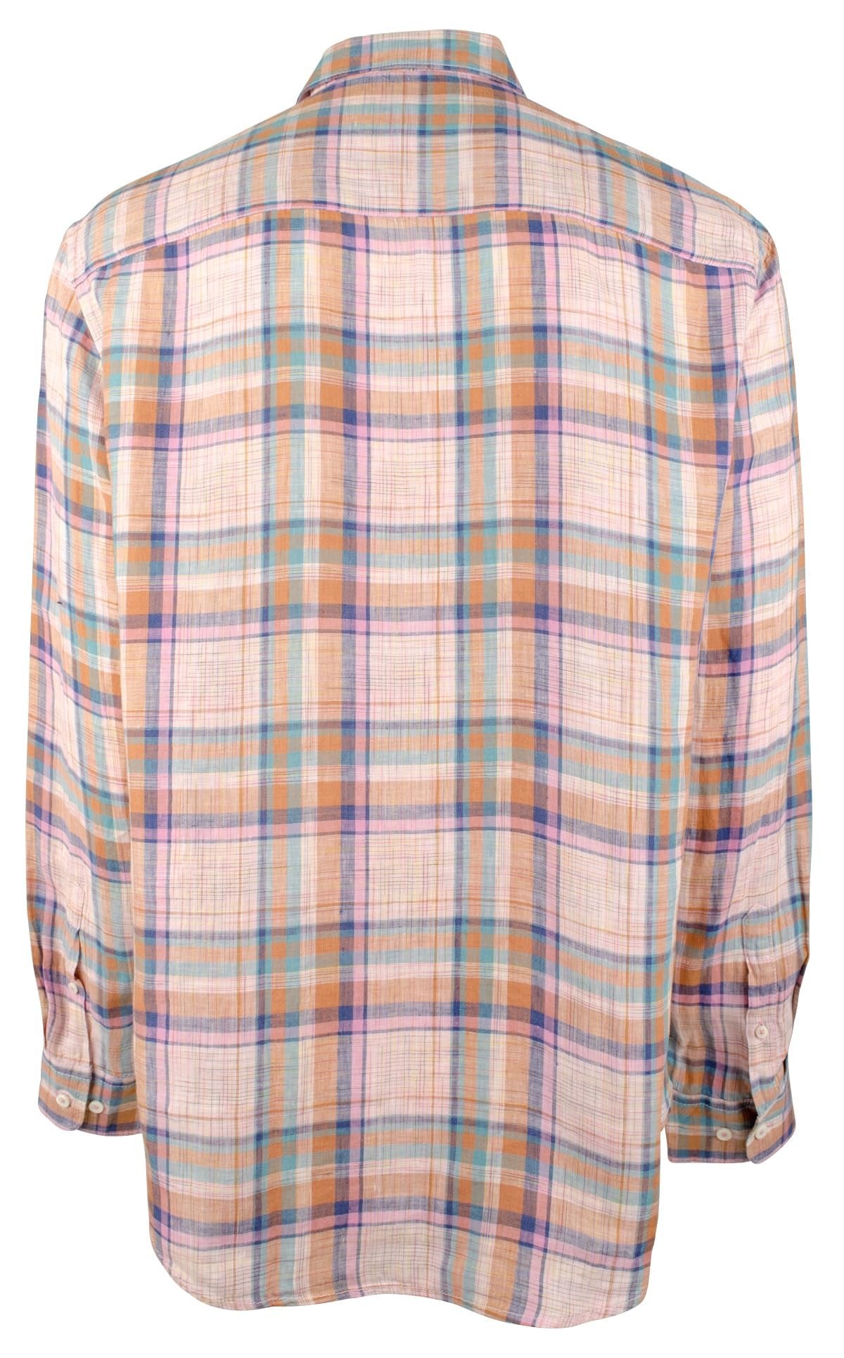 BUGATCHI Men's Shaped Fit Plaid Fine Linen Long Sleeve Shirt Pnk Medium Pink