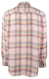 BUGATCHI Men's Shaped Fit Plaid Fine Linen Long Sleeve Shirt Pnk Medium Pink
