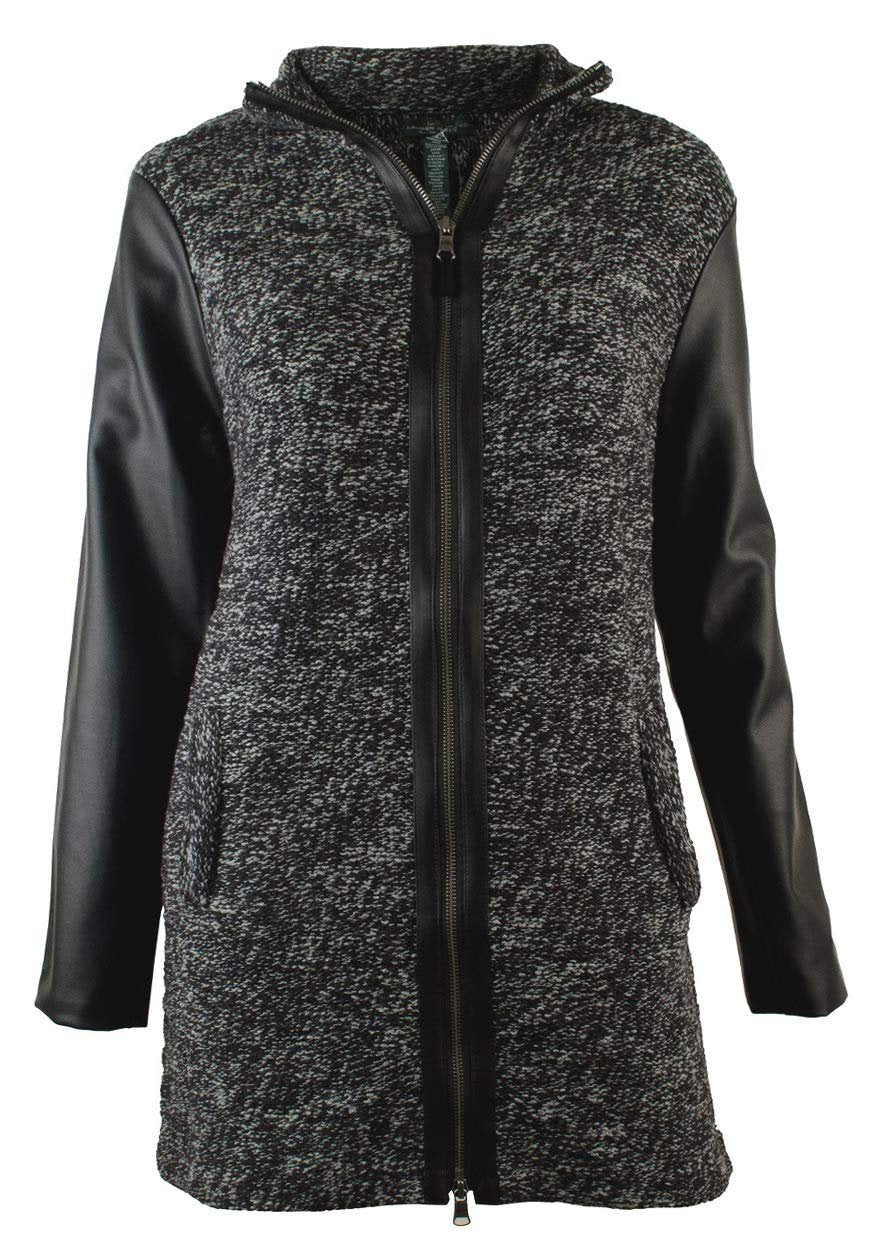 Ralph Lauren Women's Faux Leather Trim Sweater Cardigan Jacket