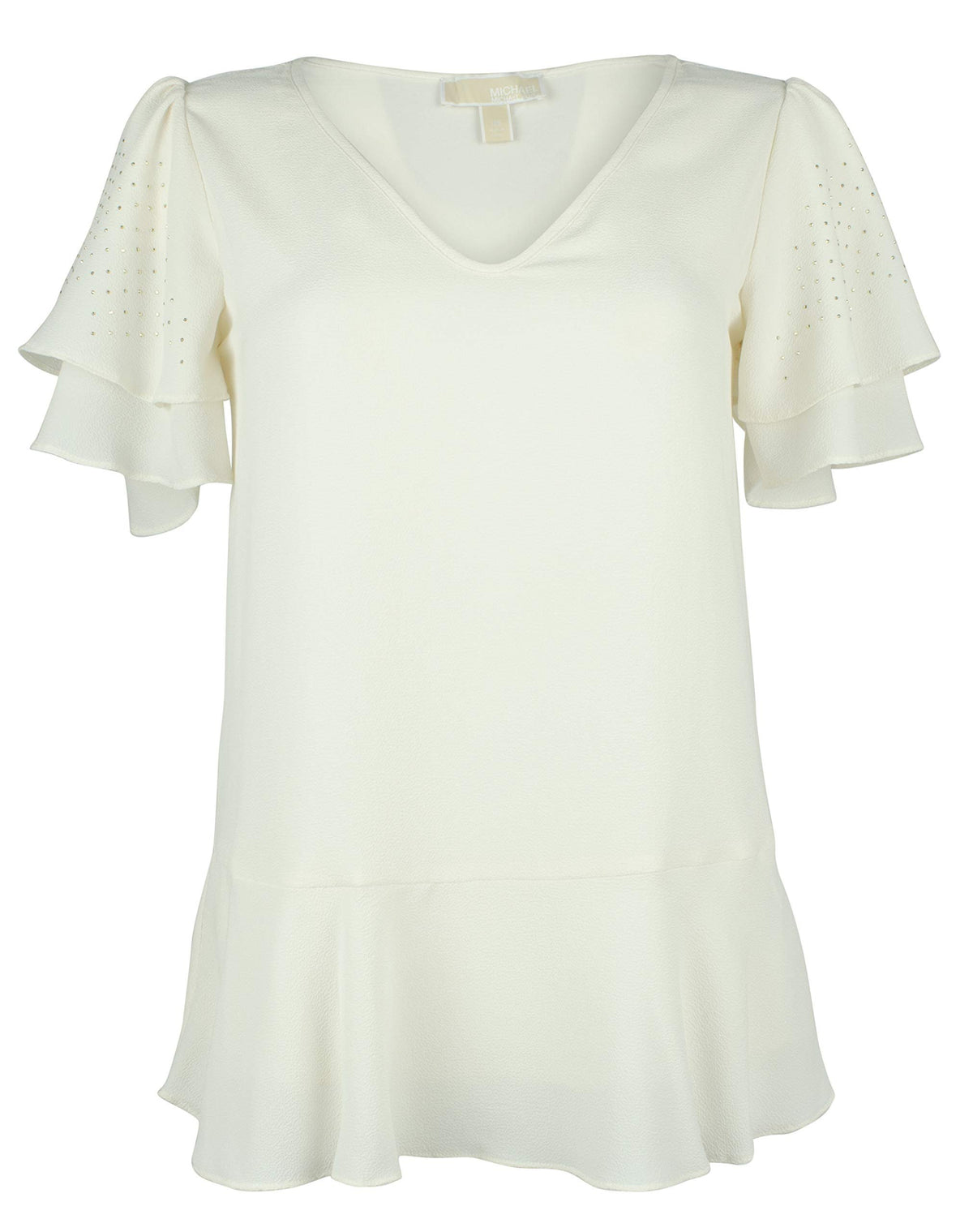 Michael Kors Womens Embellished Peplum Blouse Ivory XS