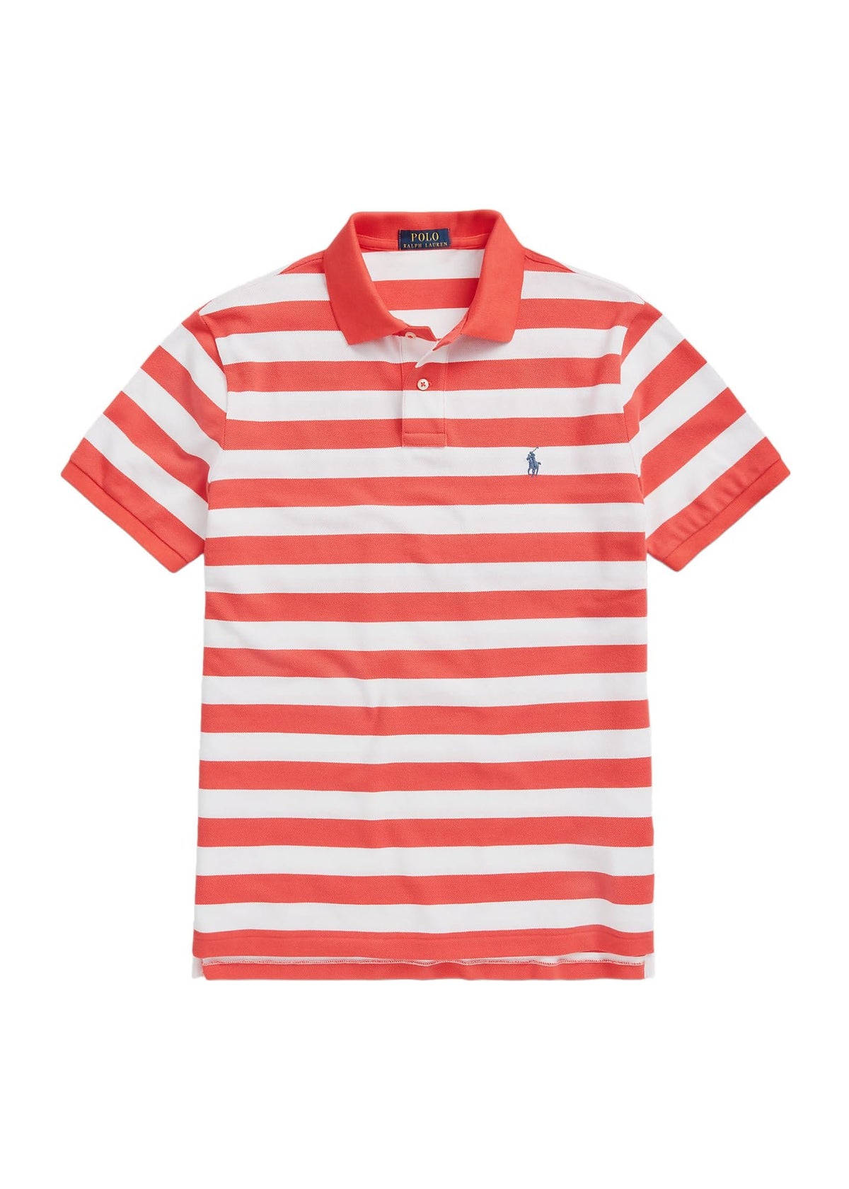 POLO RALPH LAUREN Mesh Short-Sleeve Classic Fit Mens Polo Shirt with Bold Stripes and Polo Pony Embroidery Shirt (US, Alpha, X-Large, Regular, Regular, Reef Red - White)