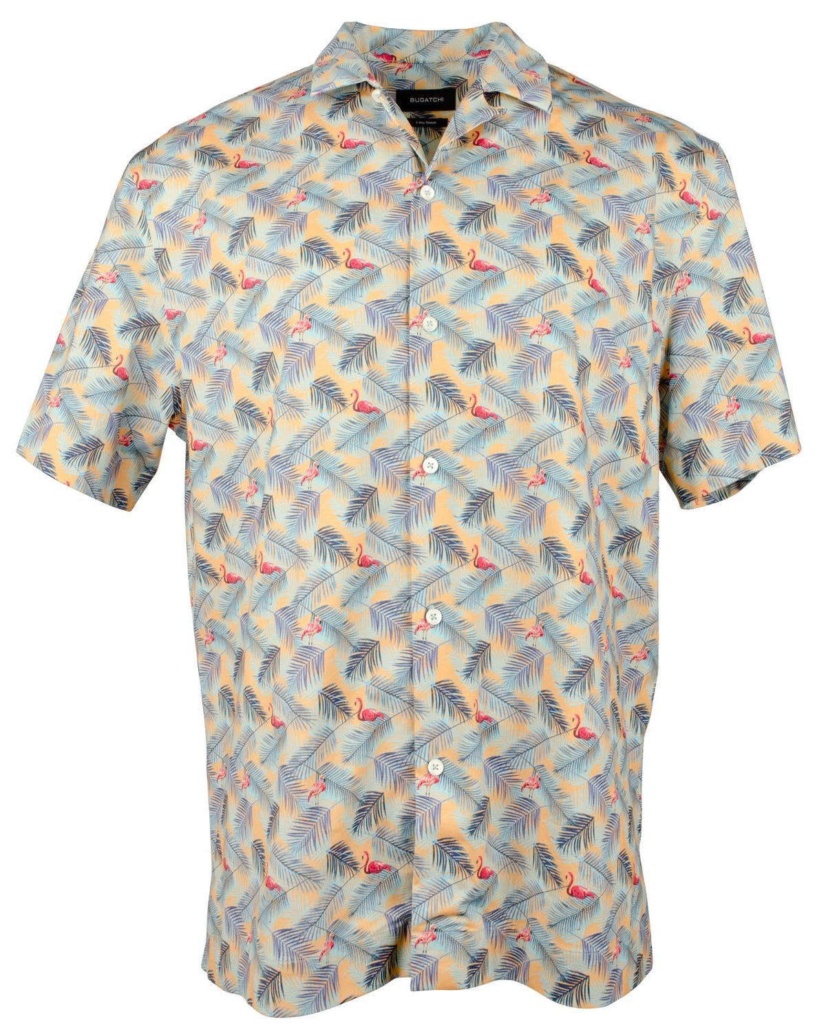 Bugatchi Men's Flamingo Printed Stretch Cotton Short Sleeve Shirt Small, Jaffa