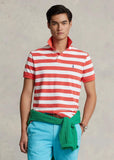 POLO RALPH LAUREN Mesh Short-Sleeve Classic Fit Mens Polo Shirt with Bold Stripes and Polo Pony Embroidery Shirt (US, Alpha, X-Large, Regular, Regular, Reef Red - White)