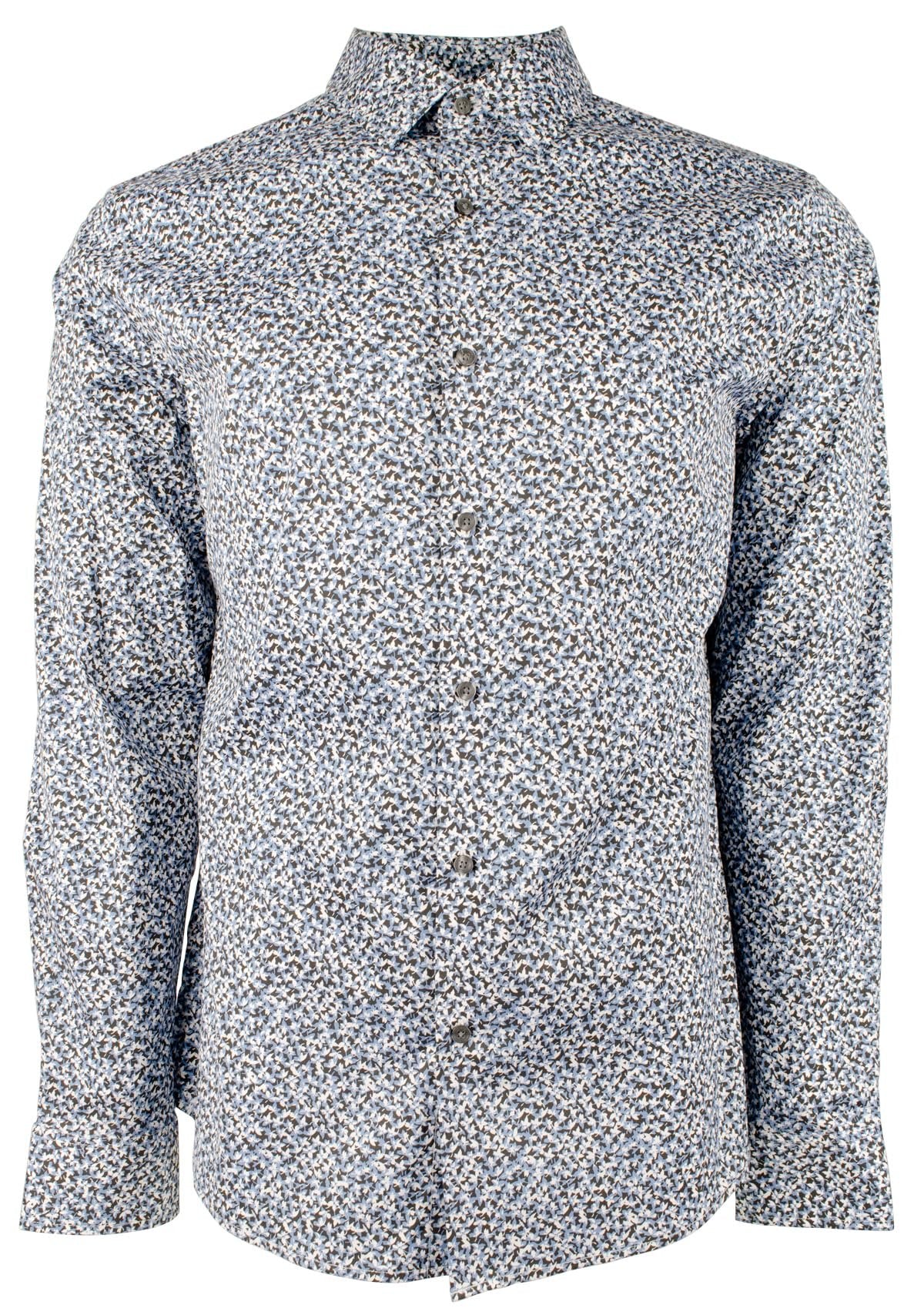 Michael Kors Men's Leaf-Print Stretch Slim Fit Long Sleeve Shirt CBL Large