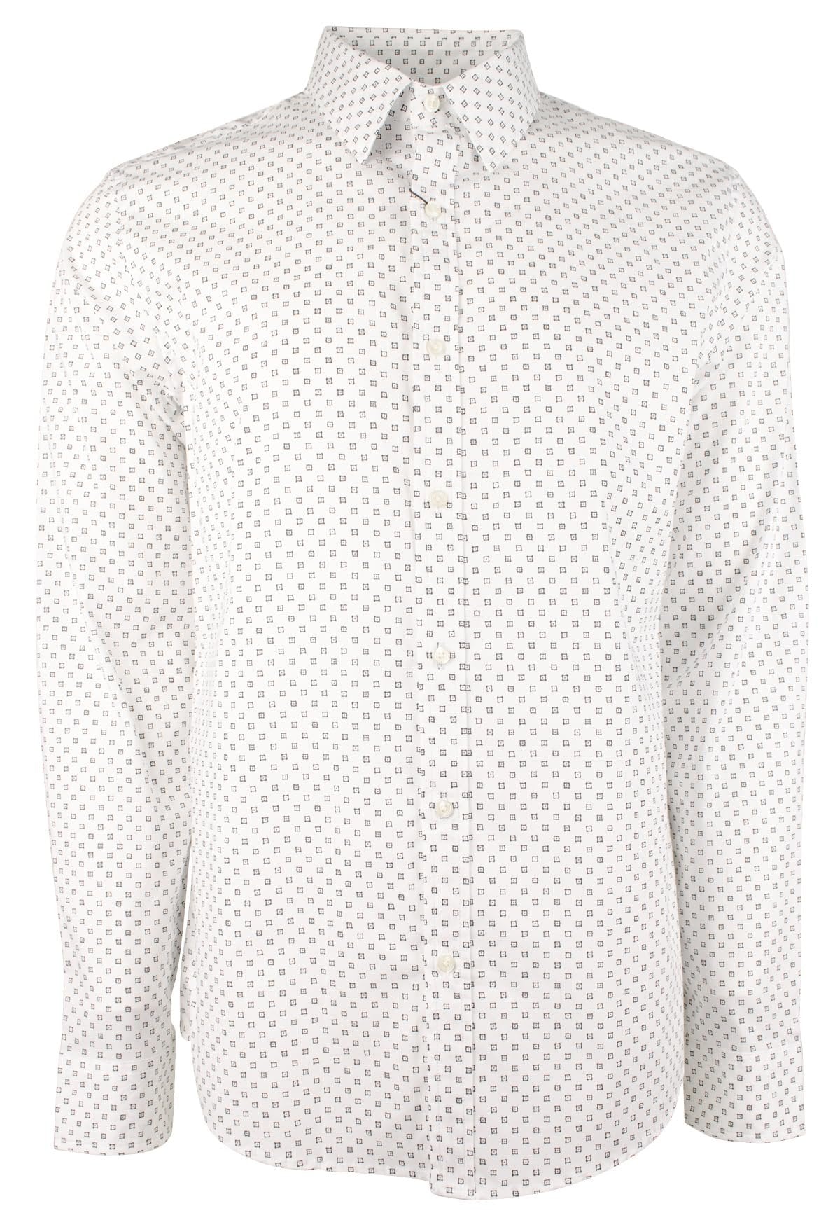 Michael Kors Men's Print Allover Stretch Slim Fit Long Sleeve Shirt Wht Large
