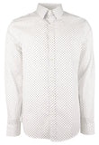 Michael Kors Men's Print Allover Stretch Slim Fit Long Sleeve Shirt Wht Large