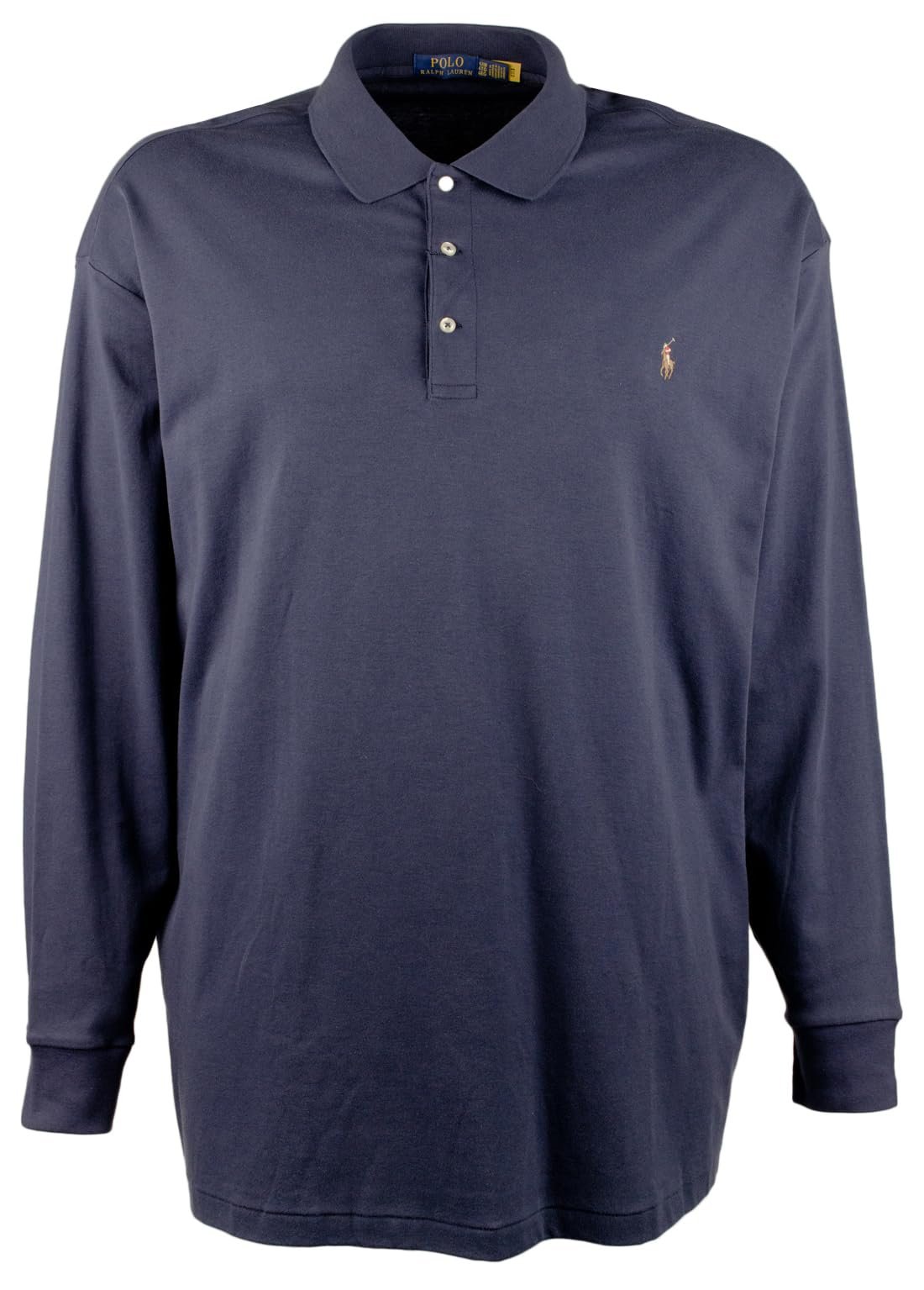 POLO RALPH LAUREN Men's Big & Tall Luxe Cotton Interlock Long Sleeve Polo Shirt Nvy 4XB