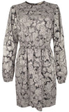 Women's Plus Size Foil Paisley Long Sleeve Flounce Dress 1X