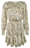 Michael Kors Women's Long Sleeve Paisley Print V Neck Midi Dress