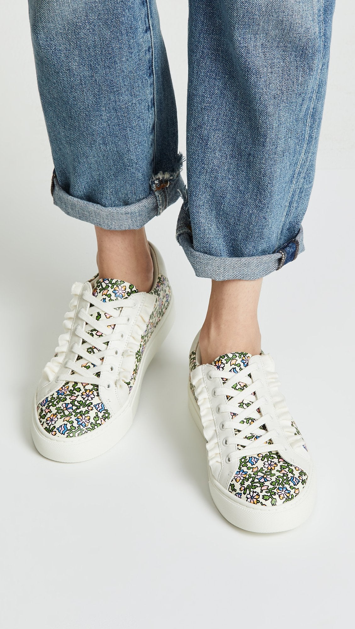 Tory Sport Women's Ruffle Sneakers, Wild Pansy/New Ivory, Floral, 9 M US