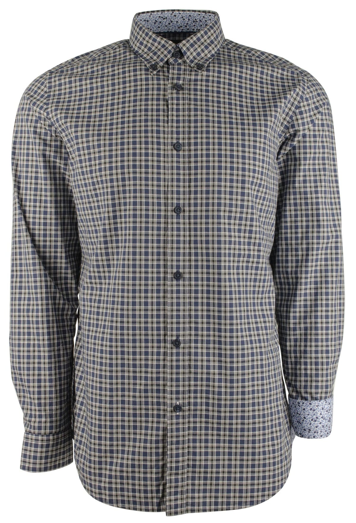 Men's Lod Regular Fit Plaid Long Sleeve Shirt-DB-Medium Dark Blue