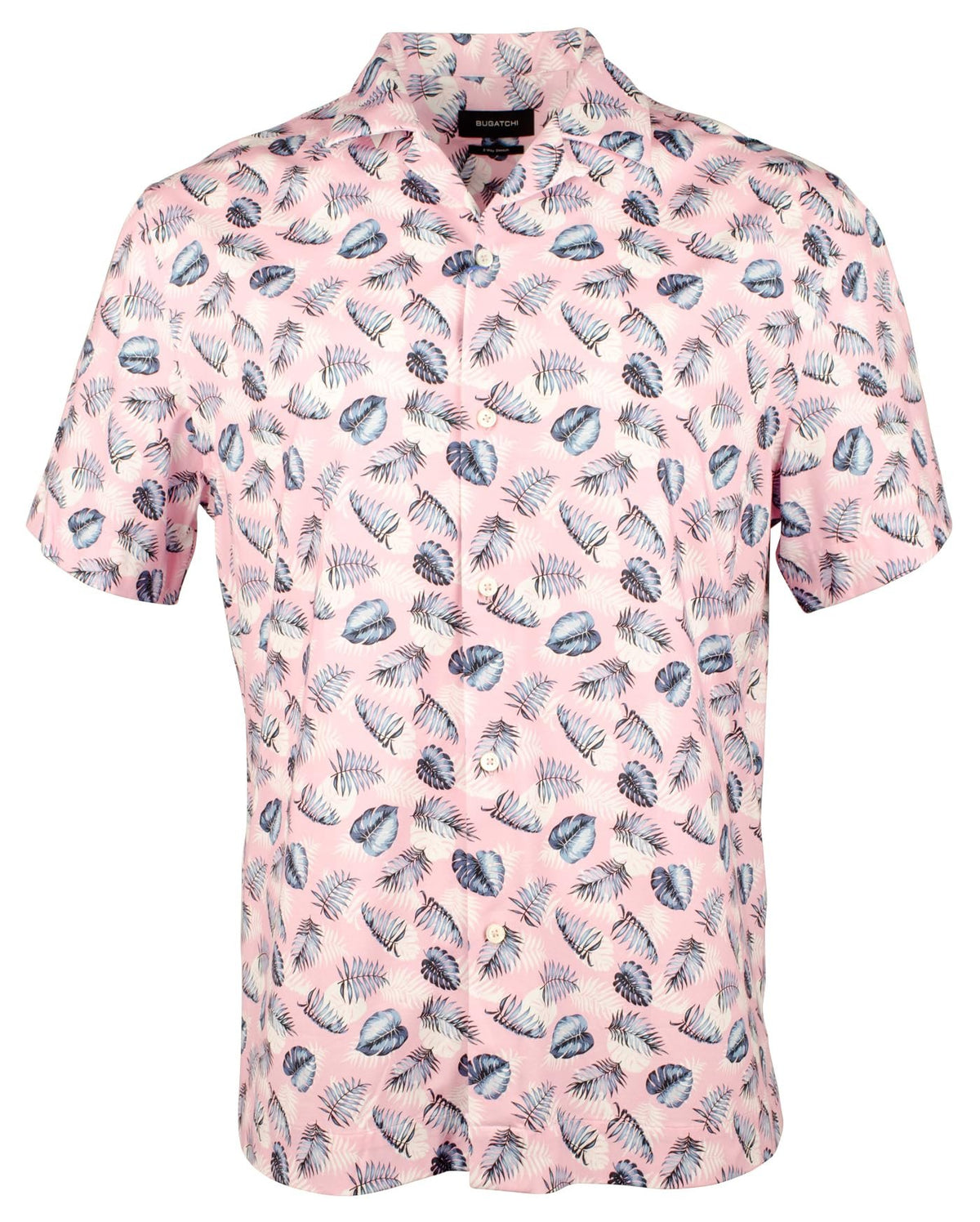 Bugatchi Men's Printed Stretch Camp Short Sleeve Shirt Pnk Large Pink