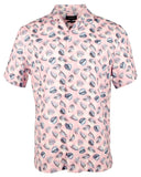 Bugatchi Men's Printed Stretch Camp Short Sleeve Shirt Pnk Large Pink