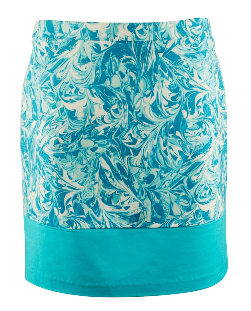 Michael Kors Women's Print Colorblocked Mini Skirt [12] [Turquoise White Swirl]