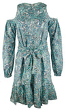 Michael Kors Women's Paisley Cold Shoulder Self Tie Belt Long Sleeved  Dress