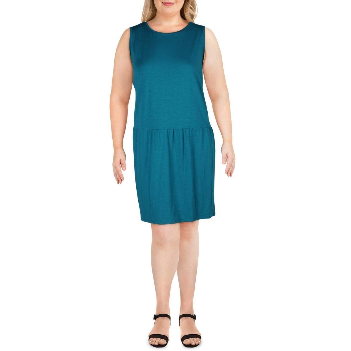 Eileen Fisher Womens Plus Tencel Drop Waist Tank Dress Blue