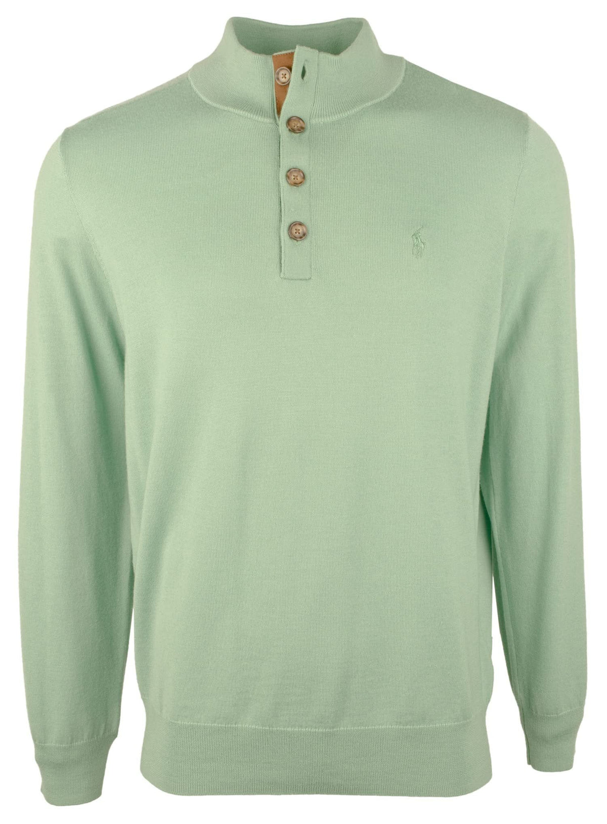 Ralph Lauren Polo Men's Buttoned Mock Neck Long Sleeve Pullover Sweater Grn...