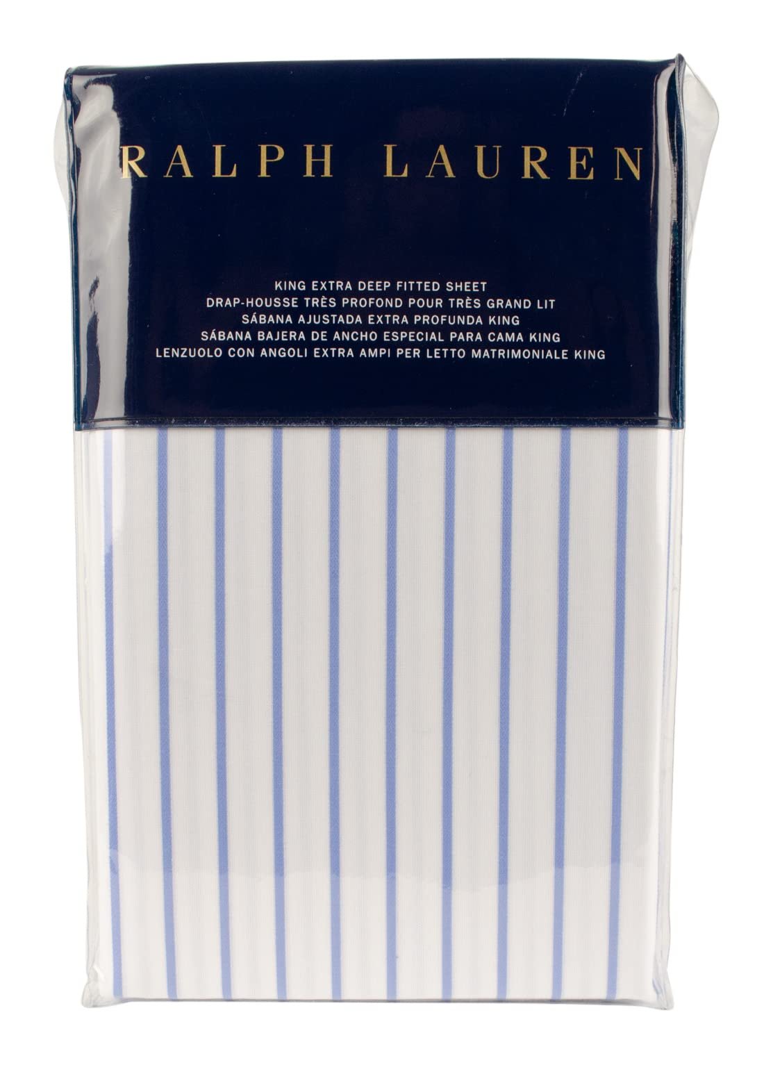 One King Extra Deep Fitted Prescot Striped Sheet Blue White 78 x 80 x 18 IN/198 x 203 x 46 CM