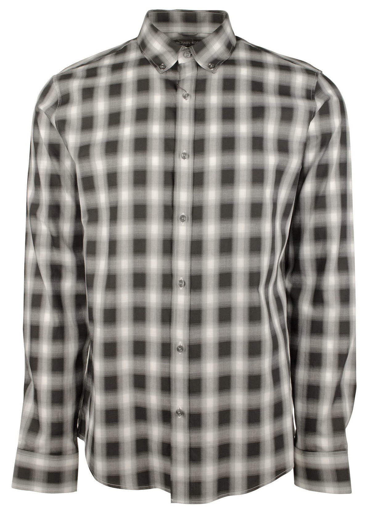 Men's Slim Fit Plaid Print Long Sleeves Shirt-BLK-Large