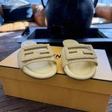 NEW Fendi Women's Baguette FF Leather Flat Slide Sandals Yellow 36.5 (6.5)