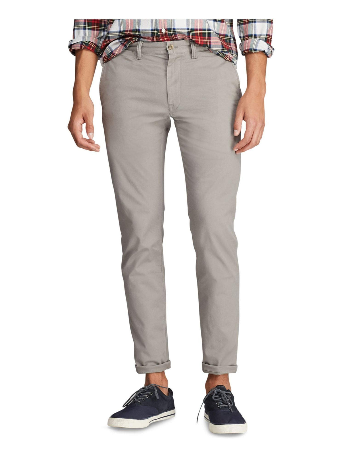 Ralph Lauren Polo Men's Slim Fit Flat Front Cotton Stretch Chino Pants (Athletic Grey, 36 34)