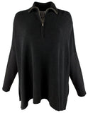 Women's Shimmer Bonita Half Zip Long Sleeved Poncho Top-B-XXS/XS Black