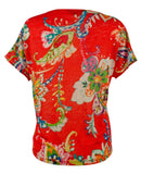 Women's Petite Floral Print Linen Top-OM-PM