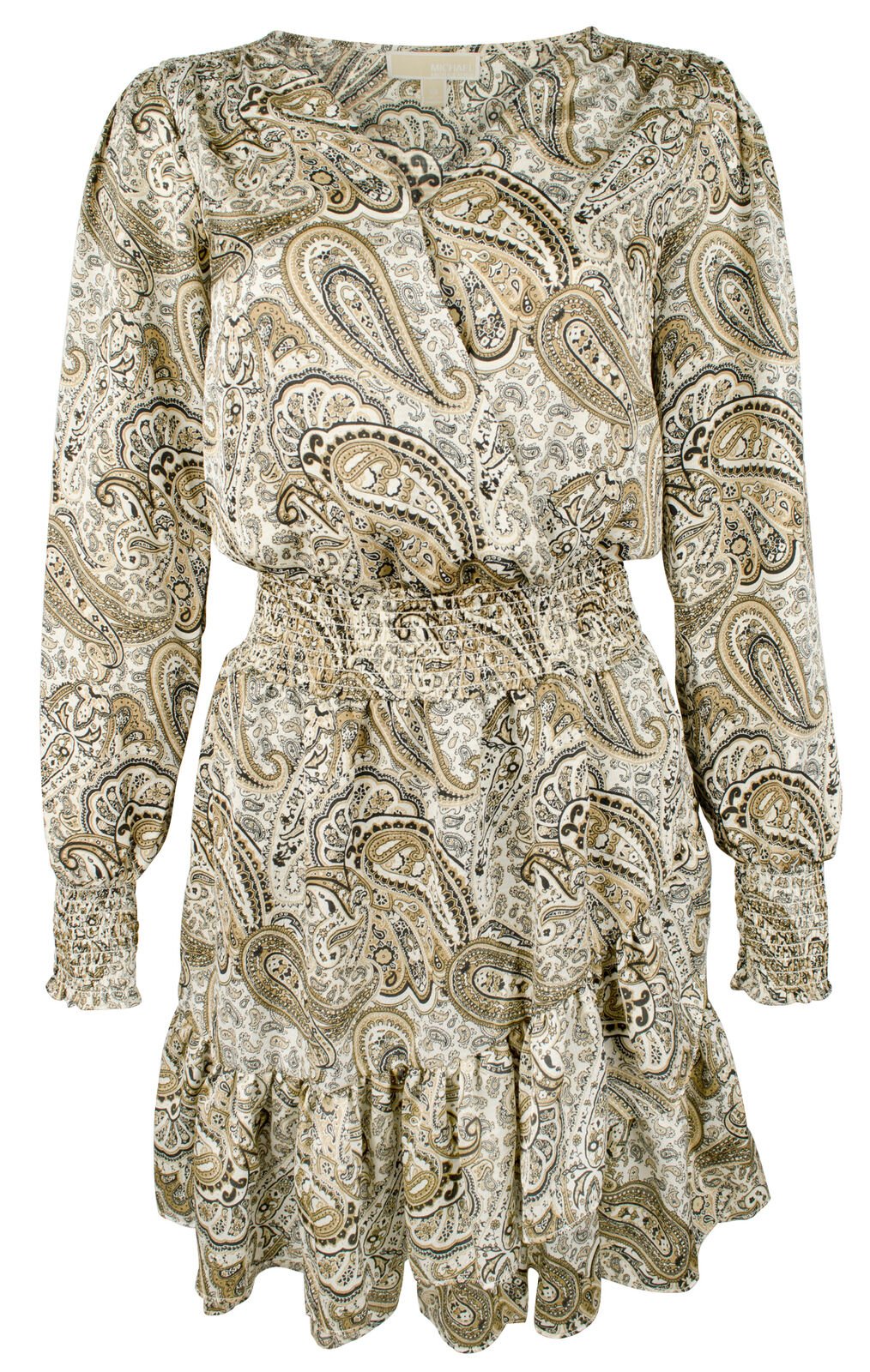 Michael Kors Women's Long Sleeve Paisley Print V Neck Midi Dress