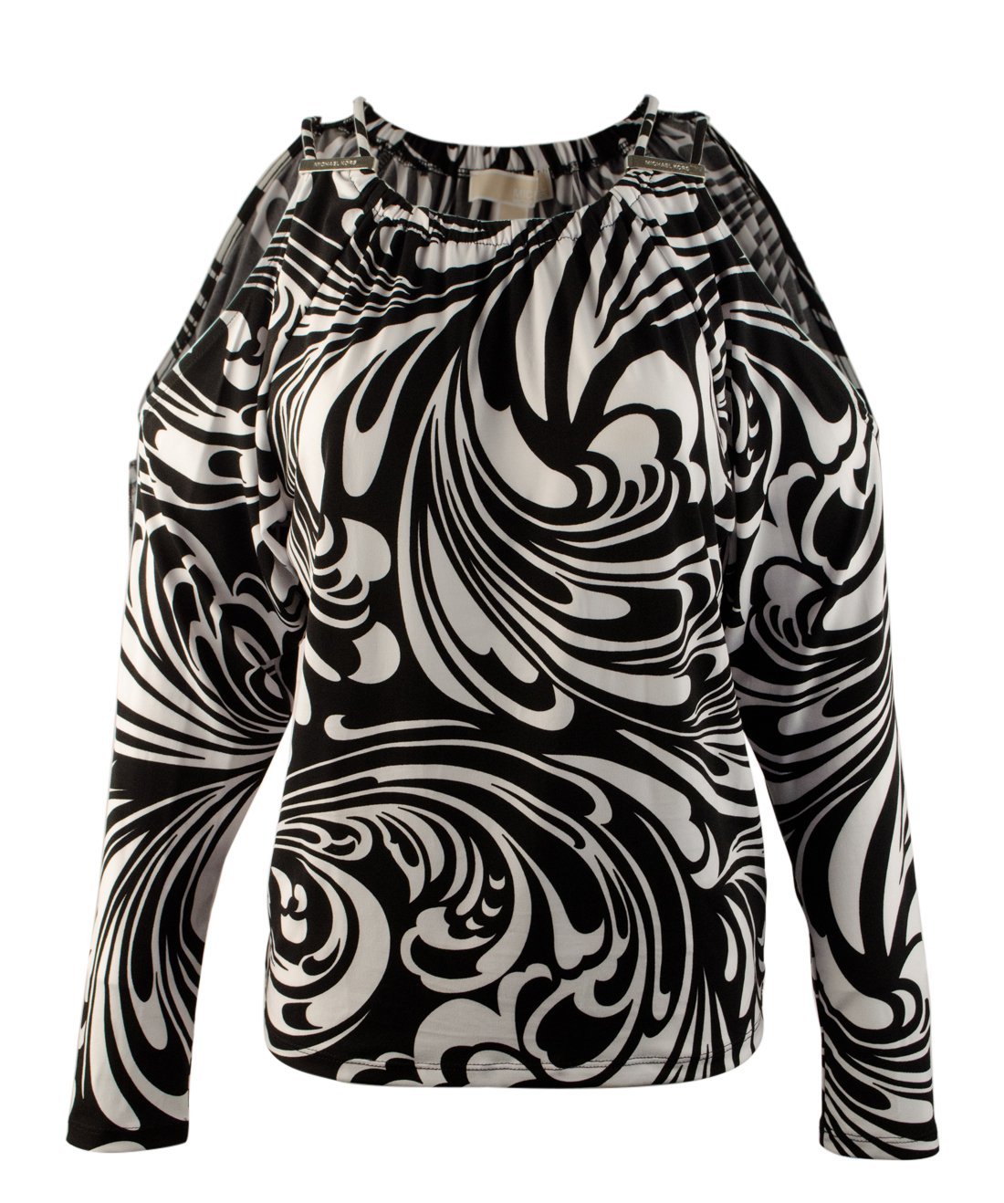 Women's Paisley Double Strap Cold Shoulder Shirt Top Black Multi