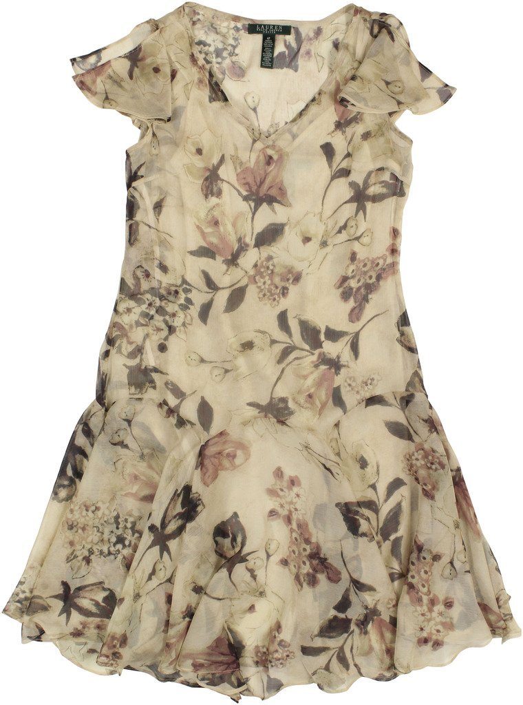 Lauren by Ralph Lauren Women's Floral Shift Dress Beige 8