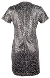 Women's Sequin Animal Print T-Shirt Mini Dress X-Small