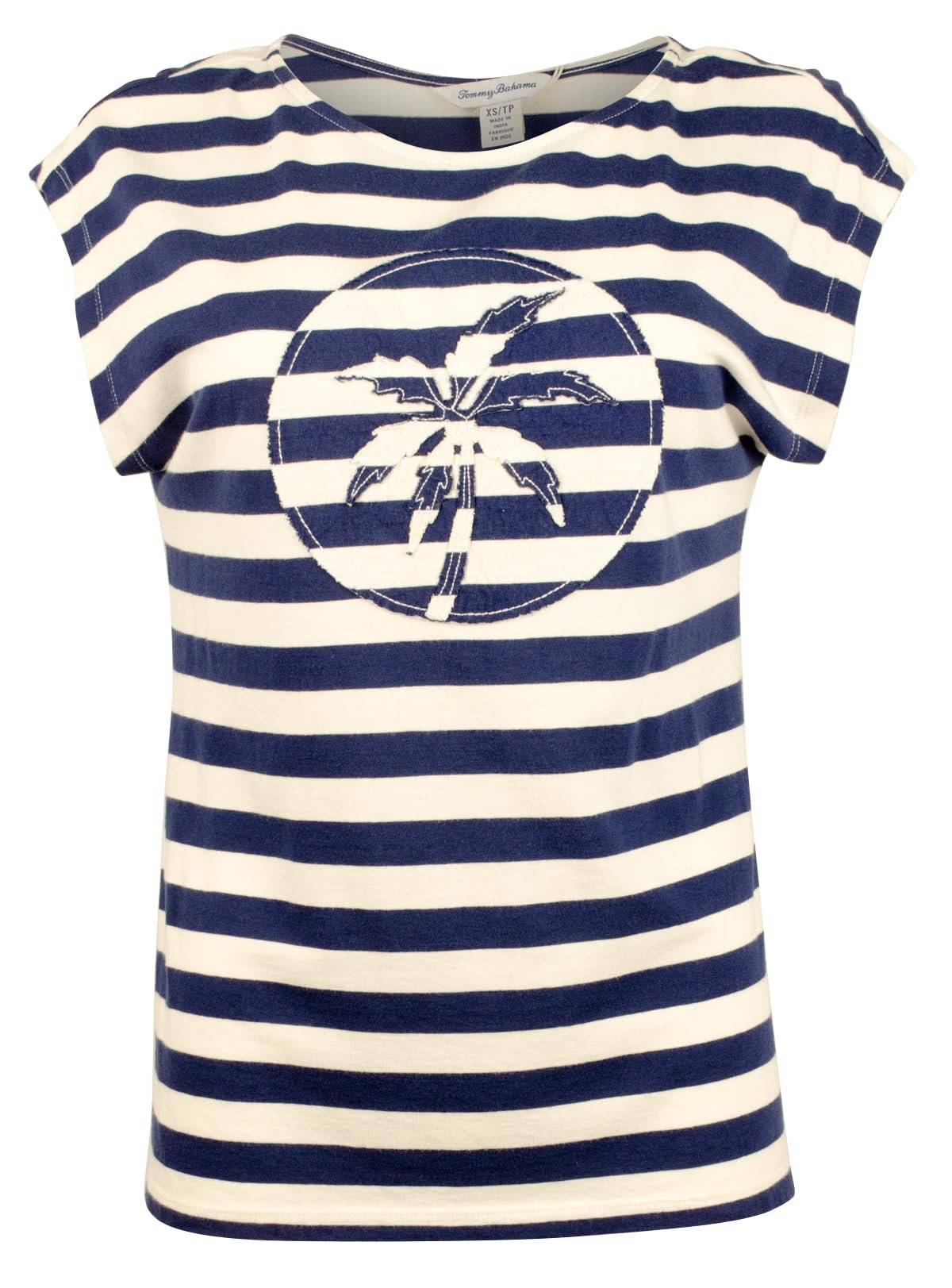 Tommy Bahama Women's Seaport Stripe Palm Embell T-Shirt INvy X-Small