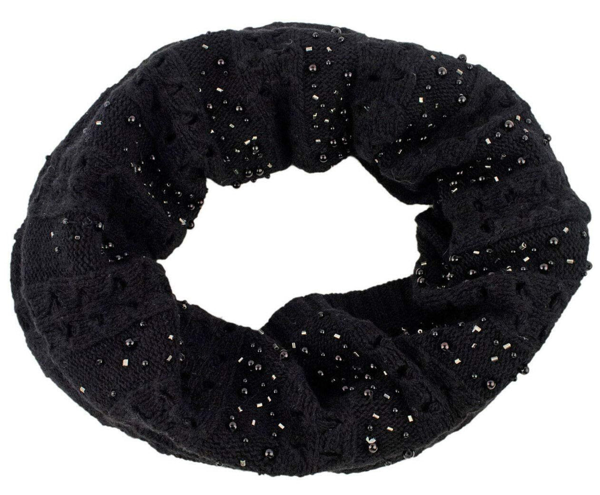 Lauren Ralph Lauren Embellished Knit Infinity Scarf (One Size, Black/Gold/Black)
