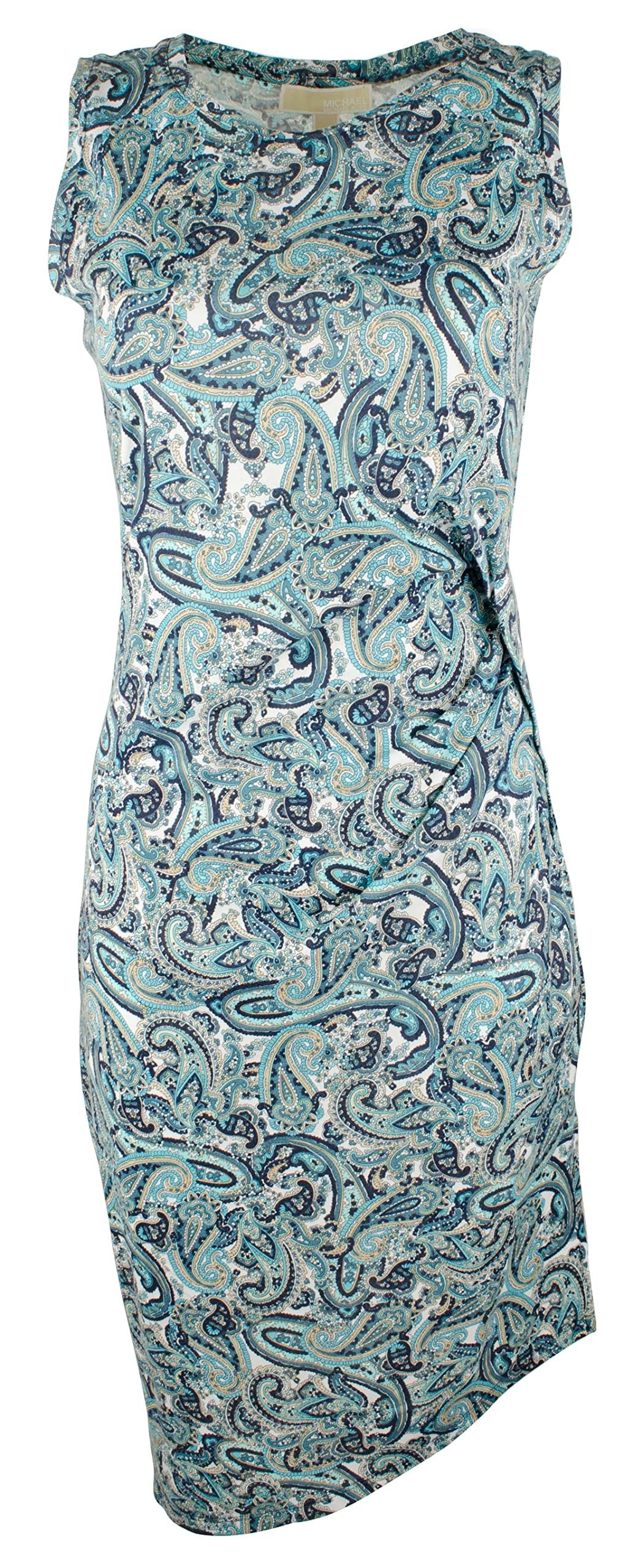 Michael Kors Women's Paisley Crew Neck Drape Sleeveless Dress XL Midnight Blue