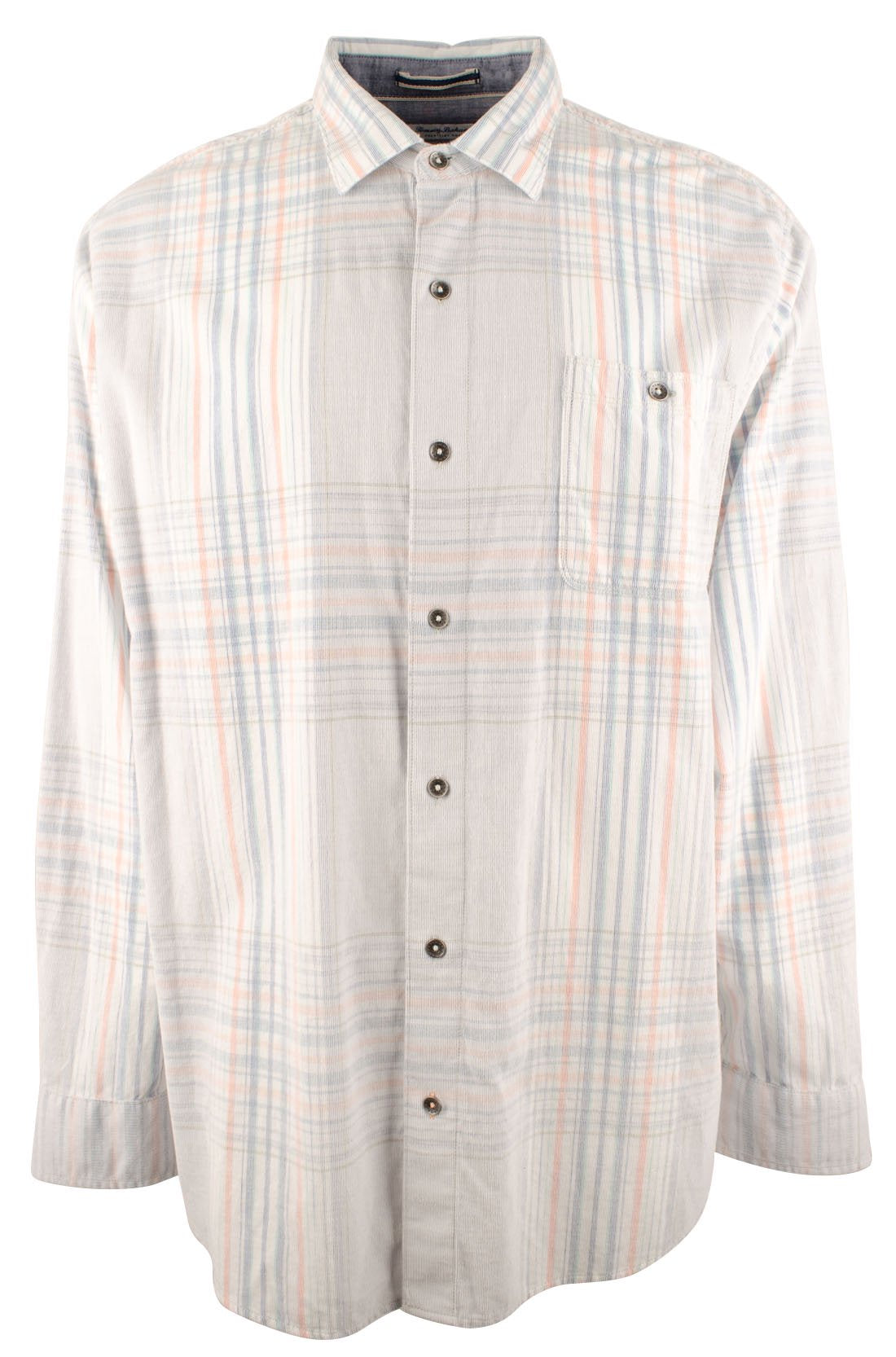 Tommy Bahama Erkek Büyük ve Uzun Kıyı Şeritli Kadife Ekose Uzun Kollu Gömlek 2XLT
