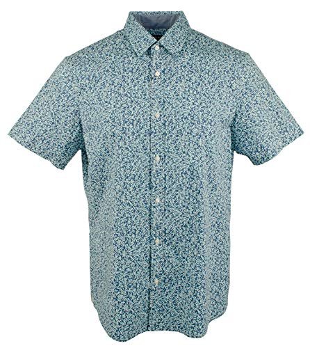 Men's Floral Trim Stretch Button Front Short Sleeve Shirt-W-S