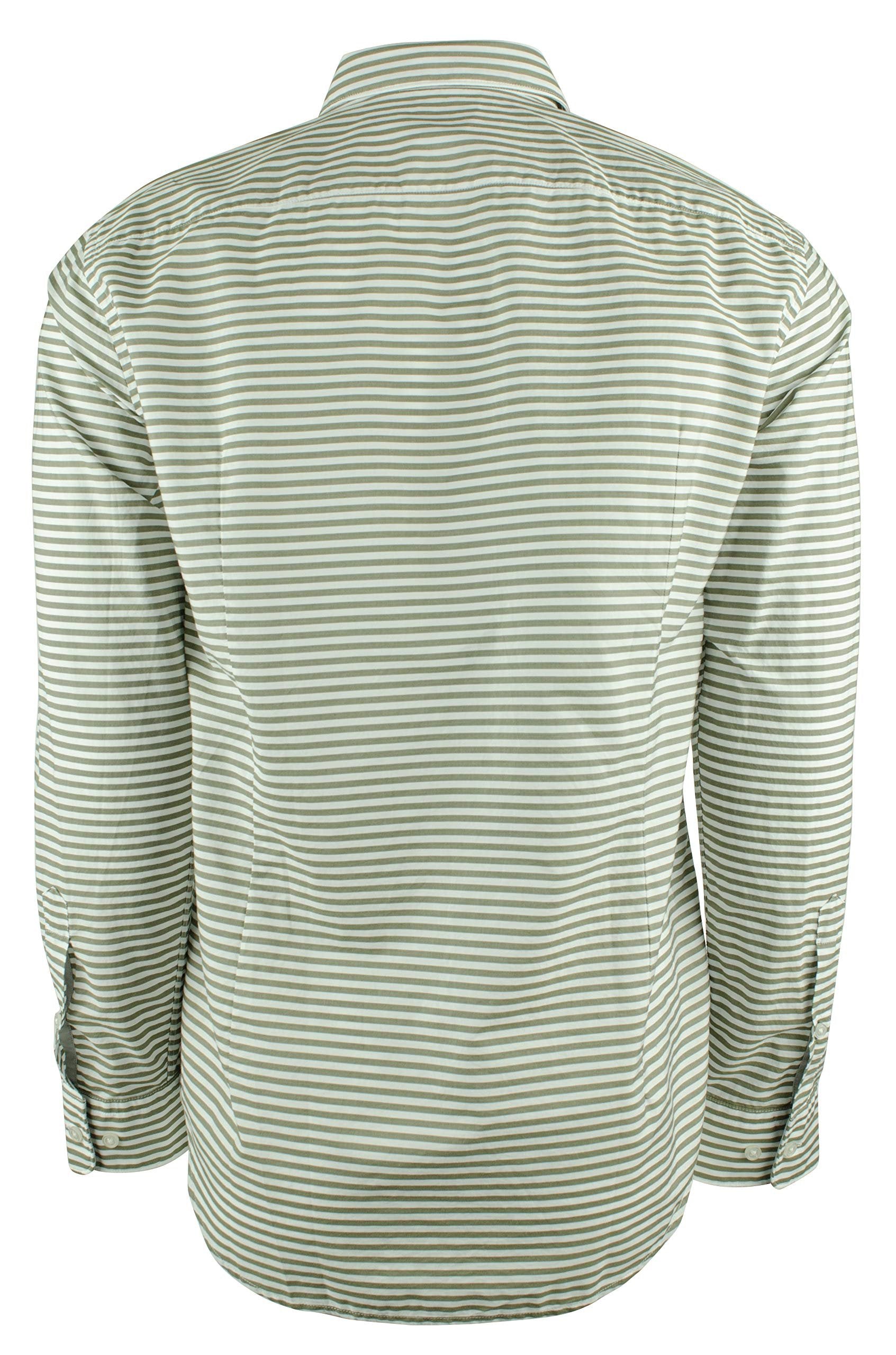 Hugo Boss Men's Ronni Long Sleeve Stripe Slim Fit Button Down Shirt Dark Green