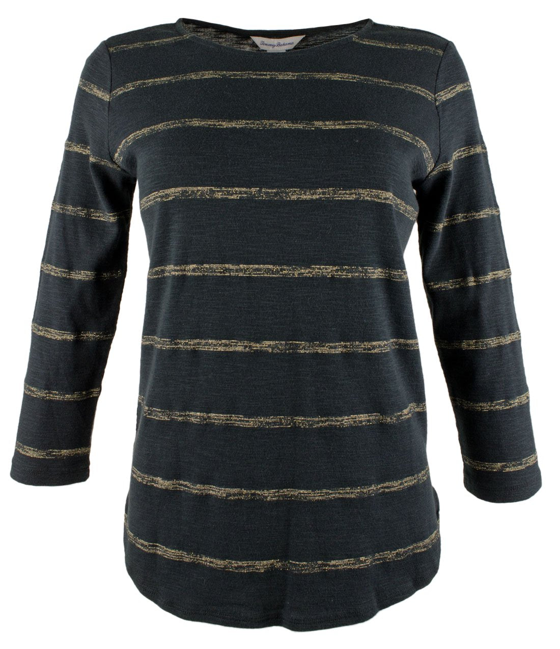 Tommy Bahama Ashby - Camiseta de manga 3/4 con rayas metalizadas para mujer, color negro, talla XL