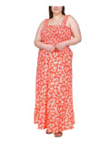 Women's Plus Size Smocked Strap Sleeveless Maxi Dress Sngra 1X