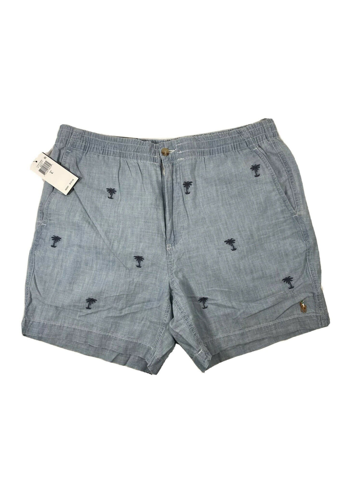POLO Mens Light Blue Drawstring Patterned Classic Fit Shorts L