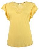 Women's Linen Blend Flutter Sleeve Blouse Top Yellow Medium